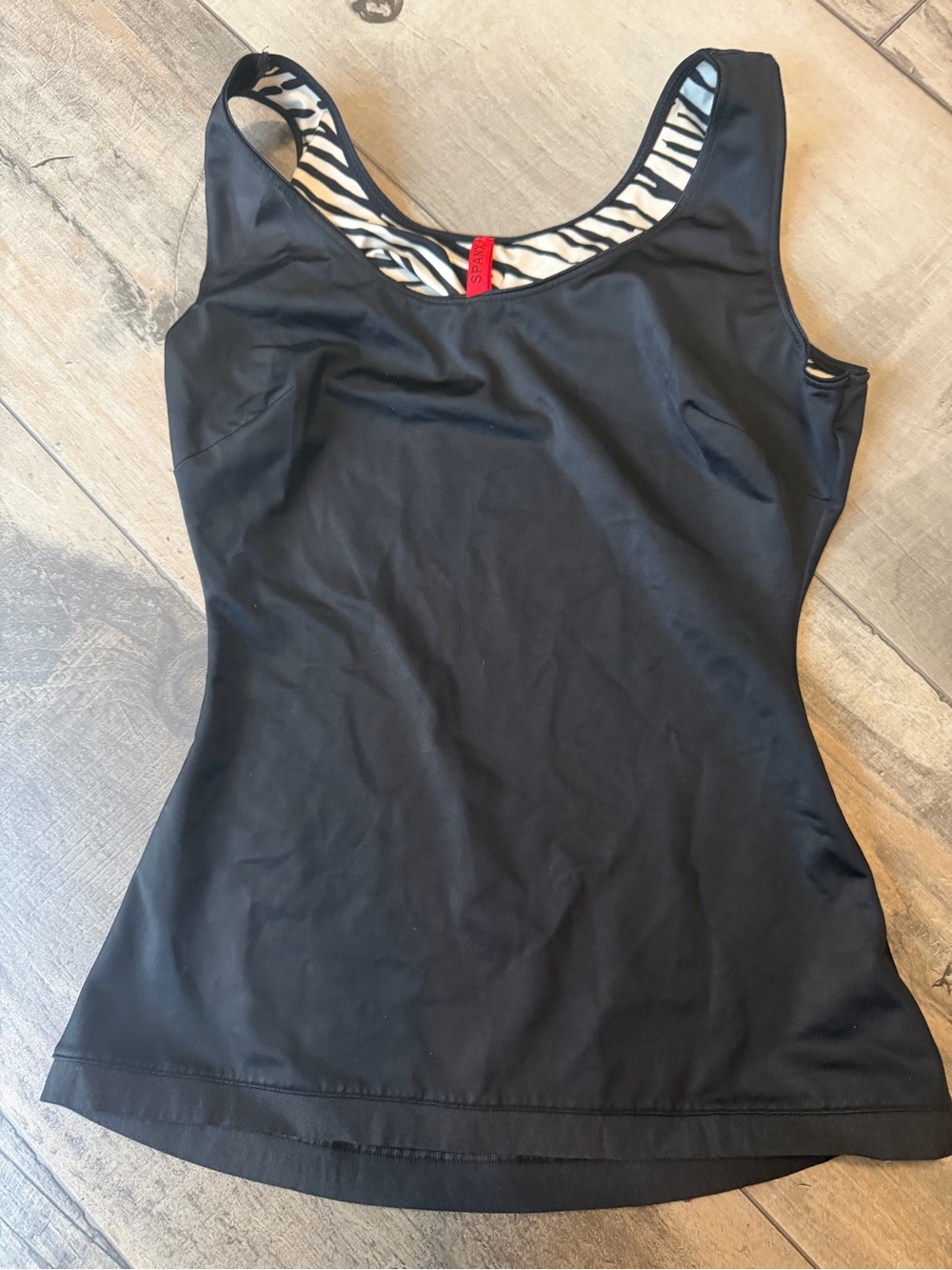 SPANX Black Tank Top with Zebra-Print Trim
